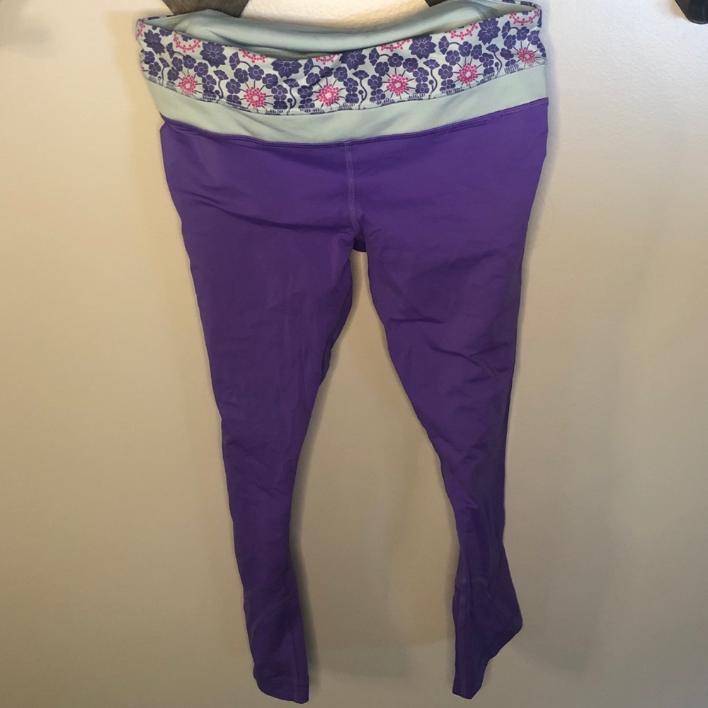 Lululemon Crop Leggings - Purple with Floral Waist